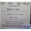 Image 3 : Canada - 50 Cents - 1947 - Maple Leaf - ICCS - MS-63