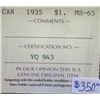 Image 3 : Canada - $1.00 - 1935 - ICCS - MS-65 - Inv#65-03
