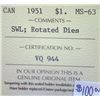 Image 3 : Canada - $1.00 - 1951- SWL; Rotated Dies - ICCS - MS-63