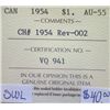 Image 3 : Canada - $1.00 - 1954 - CH#1954 Rev-002 - ICCS - AU-55