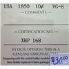Image 3 : USA - 10 Cents - 1850 - ICCS - VG-8
