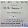 Image 3 : Canada - 1 Cent - 1891 - SD SL; Obv #2 - ICCS - VF-20