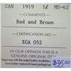 Image 3 : Canada - 1 Cent - 1919 - Red & Brown - ICCS - MS-62