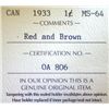 Image 3 : Canada - 1 Cent - 1933 - Red & Brown - ICCS - MS-64