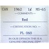 Image 3 : Canada - 1 Cent - 1962 - Red - ICCS - MS-65