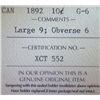 Image 3 : Canada - 10 Cents - 1892 - Large 9; Obv #6 - ICCS - G-6