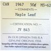 Image 3 : Canada - 50 Cents - 1947 - Maple Leaf - ICCS - MS-62