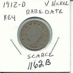1912-D Liberty Head "V" Nickel Key Date "Rare"