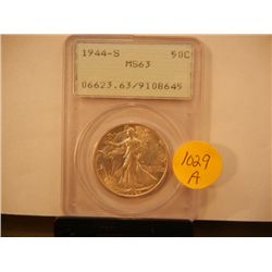 1944-S  Walking Liberty Half Dollar MS 63 Graded by PCGS