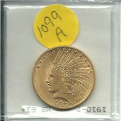 1910 - P Indian Head Ten Dollar Gold Piece MS63+