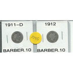Two Barber Dimes 1911-D & 1912