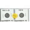 Image 1 : Two Barber Dimes 1911-D & 1912