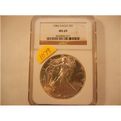 1986 American Silver Eagle Graded by NGC- MS 69