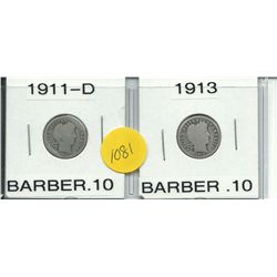 Two Barber Dimes 1911-D & 1913