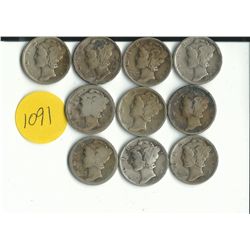 10 Mixed Dates of Mercury Dimes