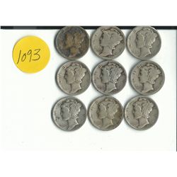 9 Mixed Dates of Mercury Dimes