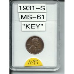1931-S Lincoln Wheat Cent - MS-61 - Key Date