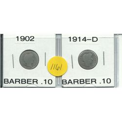 Two Barber Dimes 1902 & 1914-D