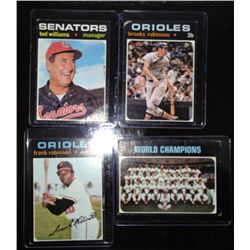 1971 Topps Baseball Lot of 4 - Ted Williams, Frank Robinson, Brooks Robinson, Card #1