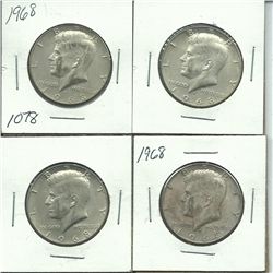Four 1968 - 40% Silver Kennedy Half Dollars