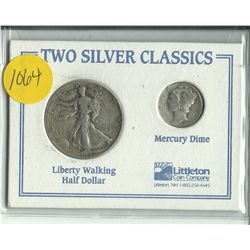 Two Silver Classics 1940 Walking Liberty Half Dollar & 1944-D Mercury Dime