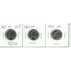 Three - 1963 Proof Nickels