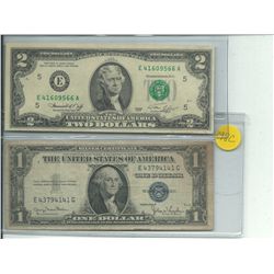 1935 One Dollar Silver Certificate & 1976 Two Dollar Federal Reserve Note