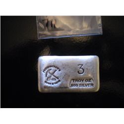 3 troy ounce silver bar, old pour/loaf pour style, made by Colorado local refiner!!Very Collectible!