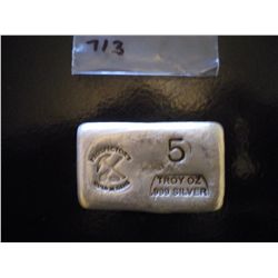 5 troy ounce silver bar, old pour/loaf pour style, made by Colorado local refiner!!Very Collectible!