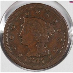 1847 LARGE CENT VF+