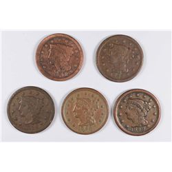 (5) 1848 LARGE CENTS