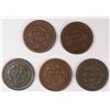 Image 2 : (4) 1845 (1) 1843 LARGE CENTS