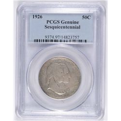 1926 SESQUI COMMEN HALF DOLLAR PCGS GENUINE AU/BU