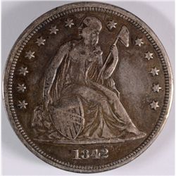 1842 SEATED DOLLAR VF/XF