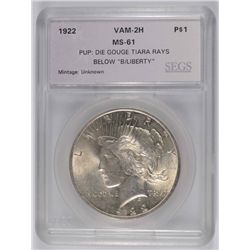1922 PEACE DOLLAR SEGS MS-61 (VAM-2H)