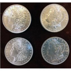 4 Morgan Silver Dollars, Brilliant Uncirculated