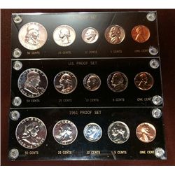 3 U.S. Proof Sets, 1959, 1960, 1961