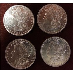 4 1881-O Morgan Silver Dollars, Brilliant Uncirculated