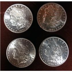 4 1881-O Morgan Silver Dollars, Brilliant Uncirculated
