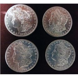 4 1882-S Morgan Silver Dollars, Brilliant Uncirculated