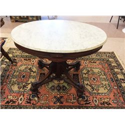 Victorian Oval Walnut Marble Top Parlor Table