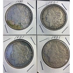 4 1921 Morgan Silver Dollars