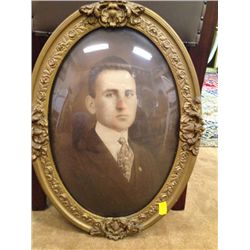 Estate Oval Framed Sepia Tone Portrait of Man with Ornate Gold Gilt Frame