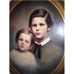 Portrait of Boy and Girl Painting on Board