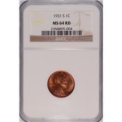 1931-S LINCOLN CENT NGC MS-64 RD