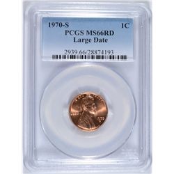 1970-S LINCOLN CENT (LARGE DATE) PCGS MS-66 RD