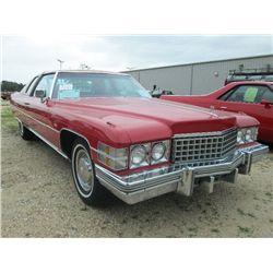 1974 CADILLAC COUPE DEVILLE, S/N 6D47R4Q256377, GAS ENG, A/T, 2 DOOR LEATHER, ODOMETER READING 49,41