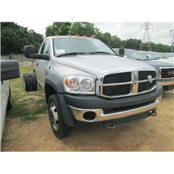 2008 DODGE 3500 4X4 PICKUP, S/N 3D6WD76A88G223184, CUMMINS DIESEL ENG, 6 SPD TRANS, ODOMETER READING