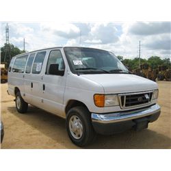 2007 FORD E350 PASSENGER VAN, S/N 1FBSS31L87DA93872, V8 GAS, A/T, ODOMETER READING 118,200 MILES