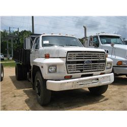 1985 FORD F SERIES S/A FLATBED DUMP, S/N 1FDNF7D75FVA28362, GAS ENG, 5 SPD TRANS, 14' FLATBED DUMP B
